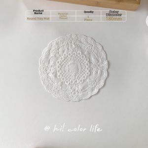European Style Lace Cover Cloth round Hollow out Edging Jewelry Display Pad Vintage Dinner Mat Hi Colorlife Drink Cheers