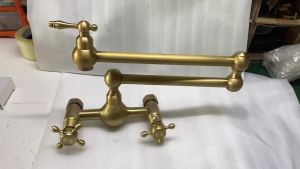 Chrome Wall Faucet Double Joint Spout Folding Stretchable Swing Arm Wall Kitchen Faucet Single Hole Two Handle Kitchen Sink