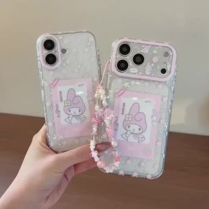 Sanrio | Korean INS Transparent Star My Melody Cute Cartoon Phone Case For iphone 17 16 15 14 Pro Max With Chain Anti Drop Cover For Girl