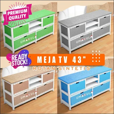 (LAGI TURUN HARGA) Meja tv atau rak tv rotan sintetis type R6 dvd 4 laci T.warna model terbaru tahun 2025