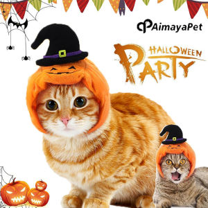 AIMAYAPET Cat Costume Hat Pumpkin Hat  Adjustable Pet Headdress Puppy Kitten Pumpkin Cap for Halloween Party Cosplay