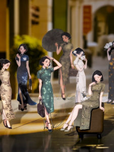 New Chinese Style Cheongsam Character Die-Cut Stickers Retro Artistic Style Decorative Materials for Scrapbooking DIY