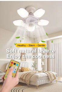 Ceiling Fan with LED Light Remote 2 IN 1 Electric Fan Inverter Foldable Ceilings Fan with Remote Control 40W Socket Fan 5 Blades Ceiling Light with Fan for Living Room Workshop Home