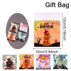 50/100Pcs Spooky Halloween Candy Bags Pumpkin Ghost Gift Cookie Self-Sealing Bags Halloween Party Decor Kids Trick or Treat