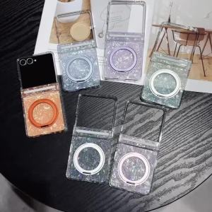 Gilded Shell Pattern for Magsafe 360 Bracket Phone Case for Samsung Galaxy Z Flip 8 7 6 5 Flip8 Magnetic Hinge Protection Cover