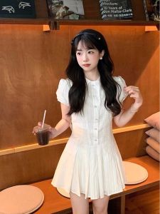 French Elegant White Flattering Belly Covering Slimming Summer Short Dress Womens Fashion 2024 New Style Mini Skirt