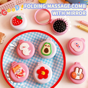 Folding Massage Comb with Makeup MirrorAnti-static Hair BrushKorean Travel Mini Comb Makeup Mirror Hair Accessories