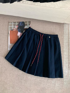 High Waist Pleated Mini Skirt Womens Autumn New Style Elastic Waist Drawstring Anti-Light A-Line Half Body Skirt