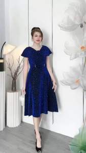 M258 Đầm Trung Niên Cao Cấp Dáng Ngắn có co giãn thoải mái