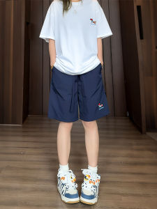 Quần Short Thể Thao Thường Ngày Cho Nữ Mùa Hè Màu Xanh Lam Thêu Quần Nhanh Khô Rộng Rãi Năm Điểm Quần Dài Vừa Phải