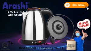Arashi Cafe Latte Ketel Listrik Teko Listrik Ceret Pemanas Air Electric Kettle Kapasitas 1.5L Stainless Steel Anti Karat Teko Air Water Kettle 1.5 Liter AKE S1501 Cafe Late Alat Elektronik 350 Watt Rumah Tangga Laz COD Sasa Mall