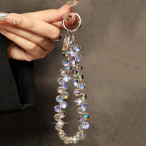Luxurious Crystal Beads Hand Chain Key Holder Fashionable Short Rope Buckle Shell Mobile Phone Accessories