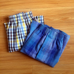 Mens Home Cotton Boxer Shorts Breathable Antibacterial Pure Cotton Plaid Youth Fashionable Briefs mid Waist Short Pants