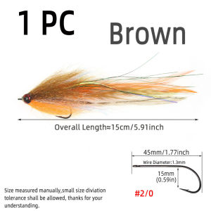 1PC #2/0 Big Streamer Saltwater Fly Grizzly Hackle Big Game Flies Salmon Bass Pike Trout Chub Fishing Artificial Lure Baits