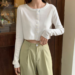 ผ้าไหมน้ําแข็งสีขาวบางถักเปิดเสื้อสเวตเตอร์ถักผู้หญิง 2024 ฤดูร้อน BM การออกแบบเสื้อกันหนาวสั้น Sense ที่ไม่ซ้ํากันเสื้อผ้าด้านบน