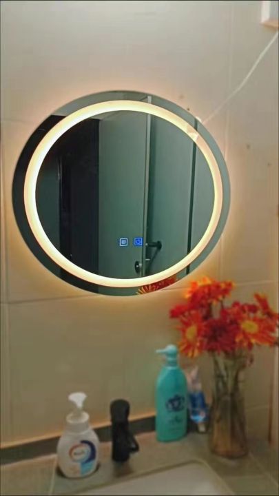 LED Round Bathroom Mirror With Light 3-color stepless dimming Touch ...