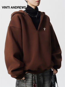 Retro Loose Hoodie Sporty Style Deep V Neck