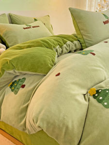 Kiss Dear | Cartoon Embroidered Milk Velvet Warm Soft Bedding Set