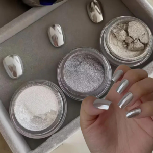 1Jar Silver White Aurora Mirror Chrome Nail Powder Metallic Effect High-Gloss Pigment Dust Pearl Rubbing Powder Nails Decoration