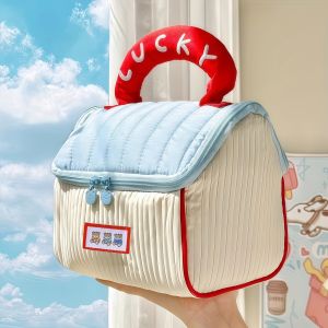 Cartoon pattern cute hut handbag girls large capacity cosmetic organizer portable handheld travel toiletry bag