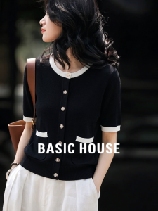 Basic House | Silk and Wool Round Neck Short Sleeve Knitted Cardigan