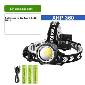 Đèn Pha LED XHP 360 Công Suất Cao Type-C Có Thể Sạc Lại 1000M Tầm Xa Chống Nước Câu Cá Cắm Trại Đèn Pha Di Động