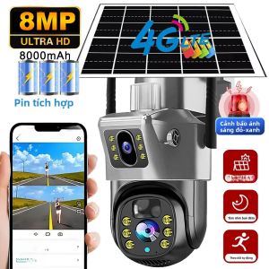 Camera IP Năng Lượng Mặt Trời WiFi V380 Pro 4G Hai Ống Kính 8MP Ngoài Trời Pin Tiết Kiệm Năng Lượng Với Tầm Nhìn Ban Đêm PIR Camera An Ninh CCTV 4K