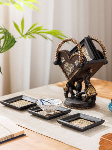 Retro Wooden Cup Mat Heat Insulation Pad Coffee Water Cup Tea Tool Square Tea Ceremony Bamboo Material Home Use Handmade