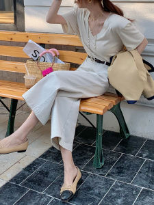 Khaki Wide Leg Pants Womens Small Size Autumn New High Waist Slimming Nine Point Loose Casual Straight Leg Pants