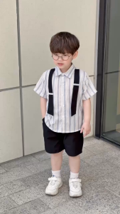 Set sơ mi sọc dây đai Urban cho bé trai phong cách công tử hàn quốc quần short kaki BERNIE T1025B36Đ