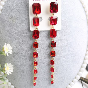 Rectangular crystal earrings Super long chain womens earrings Fashion new European and American exaggerated jewelry