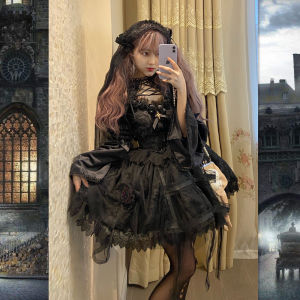 Original 2022 Lolita Gothic Rose Flower Cage Embossed Lace Tulle Strap Dress Elegant Design Spring Summer Autumn Womens Dress