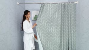 POTDYNB Bathroom PEVA Curtain Grey Shower Curtain+hooks