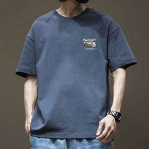 Jumadun Summer Mens Loose Fit Cotton T-Shirt Short Sleeve Versatile Street Style High Street Trendy Brand Breathable Casual Shirt