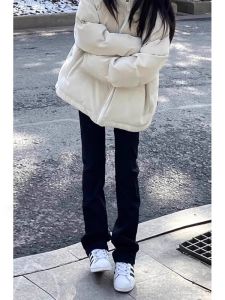 Quần Jeans Ống Thẳng Ôm Vừa Màu Đen Cạp Cao Cho Nữ Quần Dài Thường Ngày Mùa Thu Quần Dài Ôm Vừa Vặn Không Dính Dài Đến Mắt Cá Chân