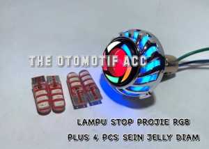 PROMO PAKET LAMPU STOP REM BELAKANG PROJIE LED RAINBOW RGB PLUS 4 PCS LAMPU SEN JELLY DIAM / NON FLASH - TOA