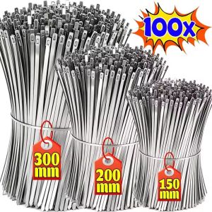 100PCS 304 Stainless Steel Cable Tie / Multi-Purpose Heavy Duty Self-Locking Cable Ties / Exhaust Wrap Locking Ties Fastener