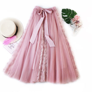 Starry Sky Dress High-End Crafted Womens Half-Length Pear-Shaped Gauze Net Long Dress with Bow Details for Summer Parties