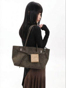 JANDRESS | Large Capacity Single Shoulder Moss Green Soft Leather Tote Bag