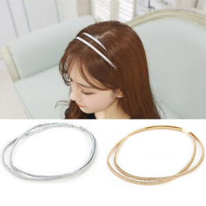 เครื่องประดับผมสไตล์เกาหลี 2 ชั้น 2 สาย เครื่องประดับผมแบบเงางาม ชุบโลหะผสม ที่คาดผมสไตล์เกาหลี สำหรับผู้หญิง