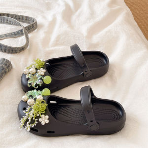 XMAW | Summer Trendy Pearls Flower Anti-slip Platform Mary Jane Sandals