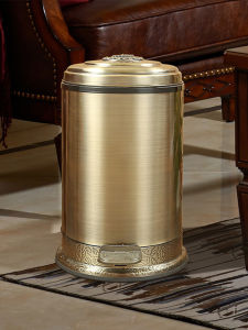 Elegant American Style Home Trash Can Foot Pedal Cover Living Room Toilet Bathroom Kitchen Stainless Steel Plastic Inner Tub