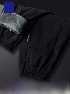 ROMON | Lormen Mens Fleece Lined Corduroy Sports Pants Loose Fit Autumn Winter Thickened Cuffed Long Casual Trousers Youthful Style