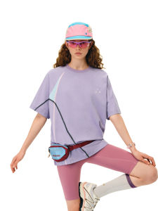 Color Block Elastic Cationic Summer Casual Couples Loose Round Neck T-shirt