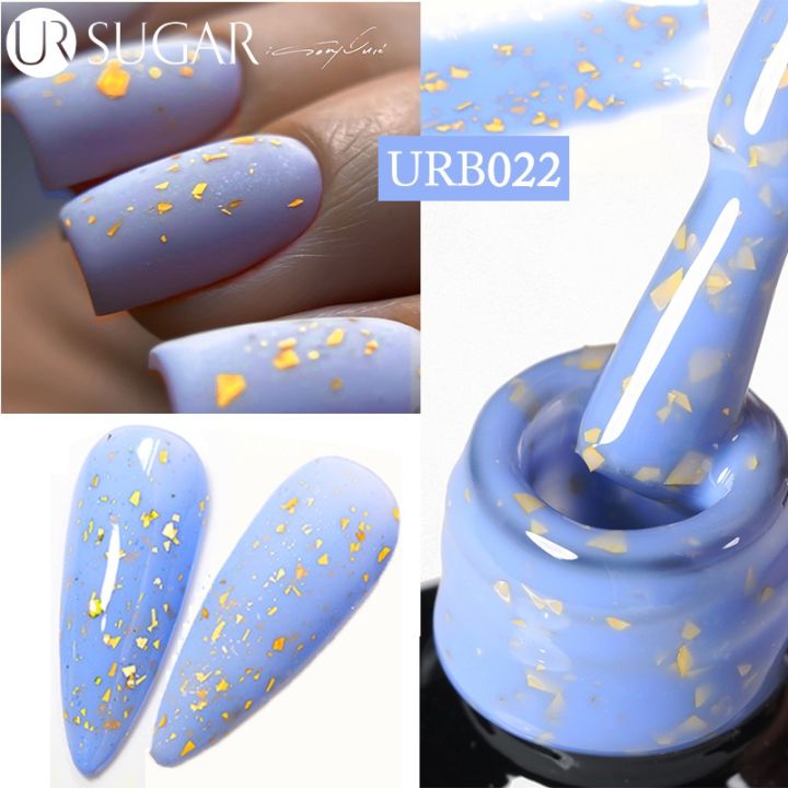 UR SUGAR Blue Color Rubber Base Gel Nail long Polish Gold Glitter Base Gel Top Coat Soak Off UV