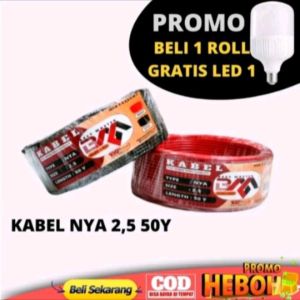 KABEL LISTRIK TEMBAGA kabel nya 2.5mm BEST MASTER  50YARD warna hitam dan merah tembaga  tunggal  PEMBELIAN 1 ROLL GRATIS 1 LAMPU LED 10WATT