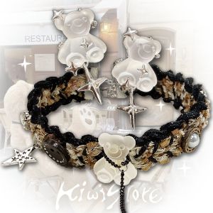 Y2K Melanoid Matte Teddy Bear Star Choker Earrings