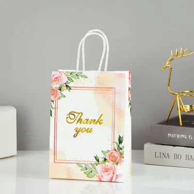 5Pcs Flowers Thank You Gift Bags Wedding Gift For Guests Paper Snack Cookie Candy Packing Bag Wedding Party Decoration