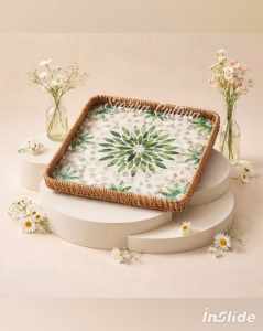 Rattan Tray  ( Round ) - Looping Petals