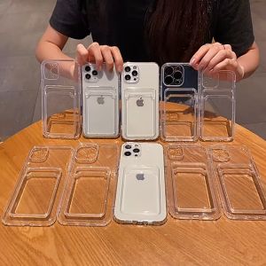 Ốp lưng trong suốt có ngăn đựng thẻ chống sốc cho iPhone 15 14 13 12 11 Pro X Xs Max 6 7 8 Plus SE 14 15 Plus hiệu HOTCASE WALLET - chất liểu dẻo silicon màng bảo vệ viền camera - Hàng nhập khẩu
